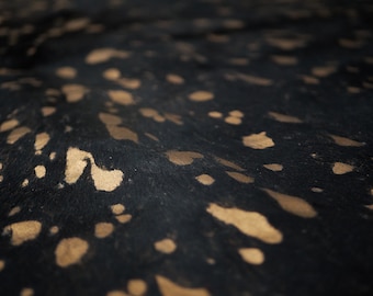 Metallic Gold Speck Cowhide Leather: Black Hair on Hide Upholstery