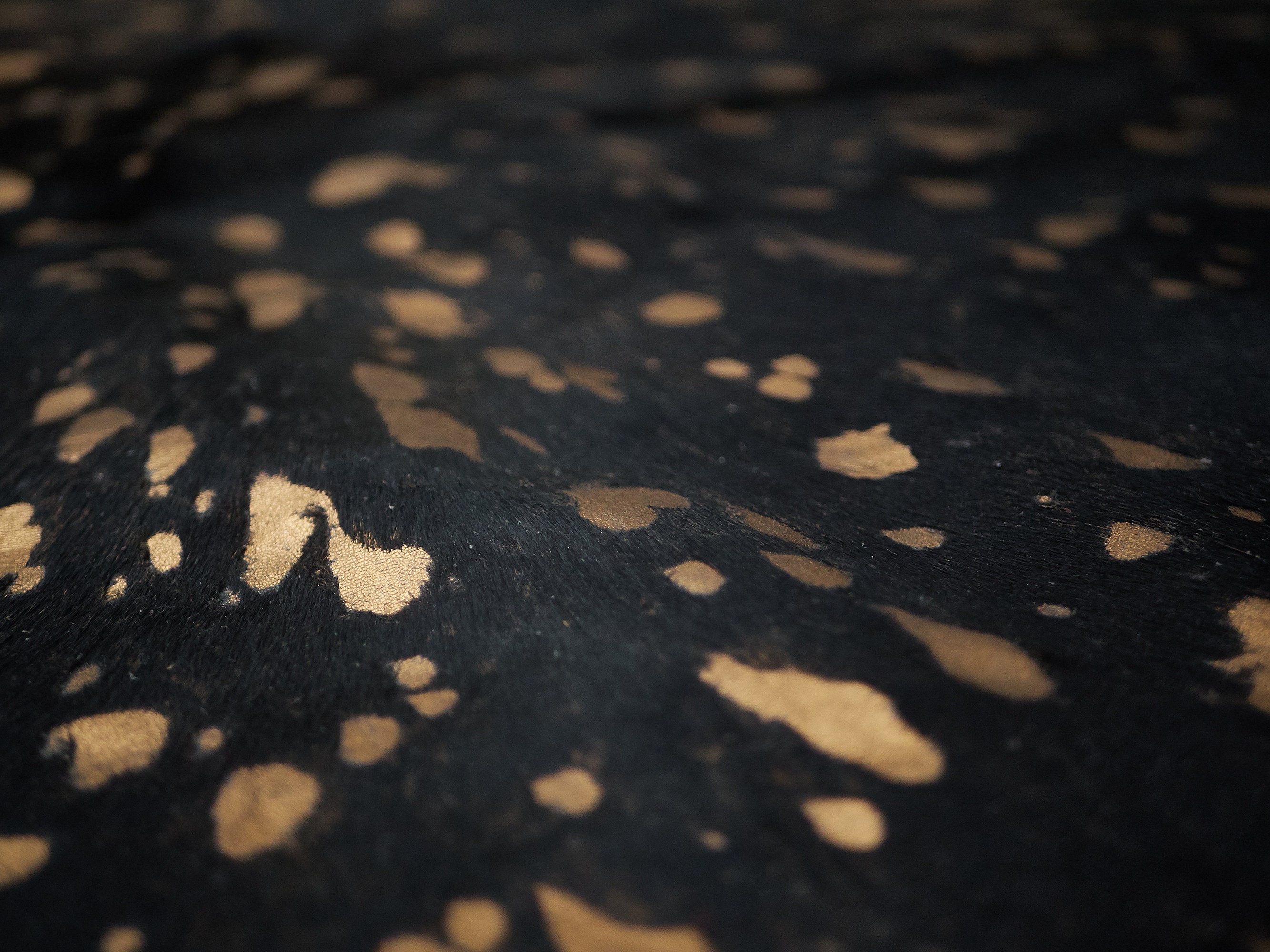 Metallic Gold Specks on Black Cowhide Italian Leather for Upholstery