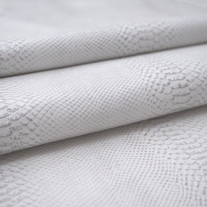 Embossed White Python w/ Silver Tipping Genuine Leather for Upholstery  | Silver Embossed Python on Italian Leather