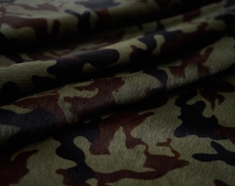 Stenciled Camouflage Cowhide Leather Upholstery: Hair on Hide