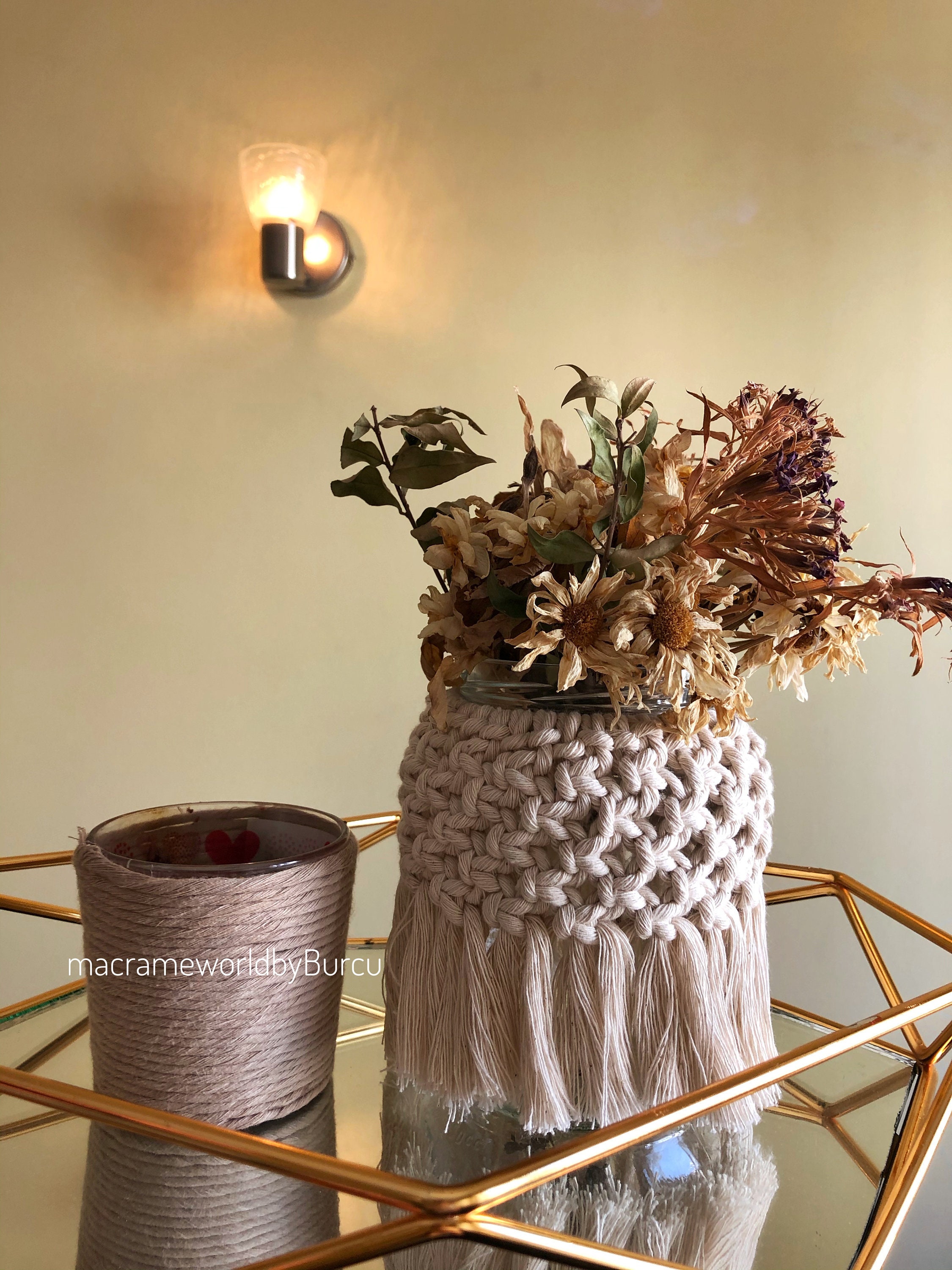Macrame candle holder Etsy