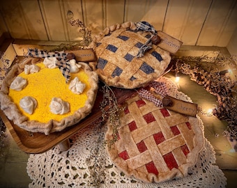 Primitive faux mini pie lemon blueberry cherry farmhouse kitchen decor handmade gifts