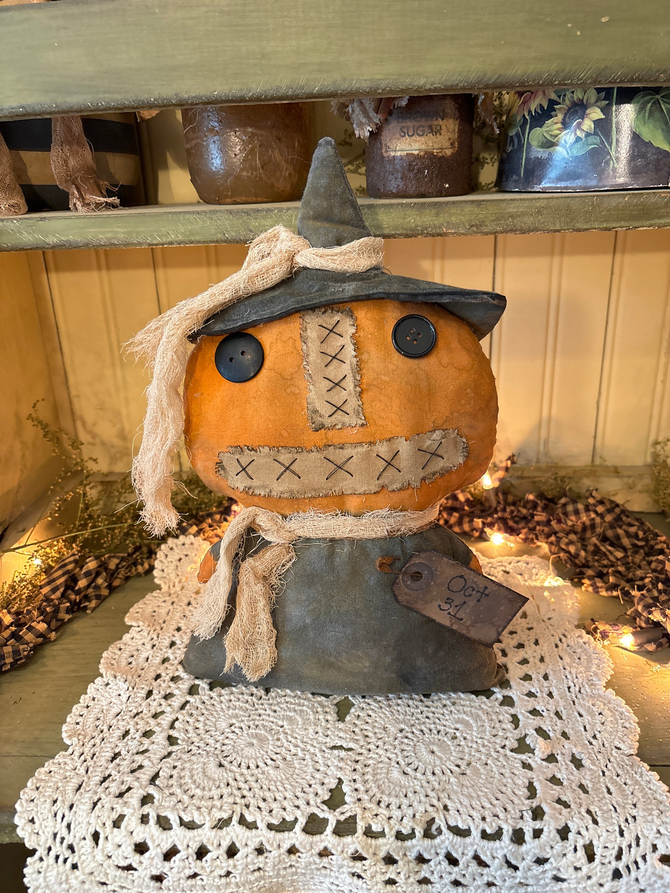 Primitive Pumpkin Witch Halloween Fall Oct 31 Decor Farmhouse Spooky ...