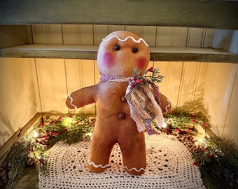 Primitive large gingerbread 12 inch farmhouse Christmas holiday country home decor