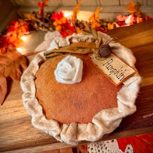 Primitive faux mini pumpkin pie farmhouse decor fall Halloween kitchen faux realistic food