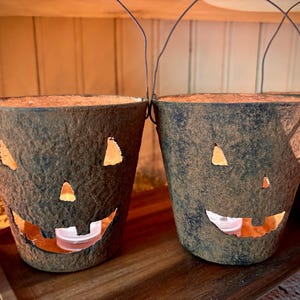 Primitive Fall Grunge Jac O Lantern Pumpkin Pails Farmhouse Halloween ...
