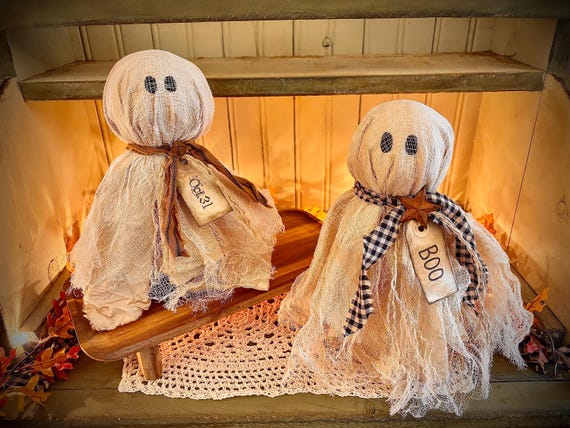 Primitive Halloween ghost farmhouse fall spooky home decor shelf sitter