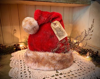 Primitive grungy Santa hat Christmas farmhouse decor