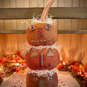 Primitive stacked pumpkins folk art fall Halloween spooky home decor