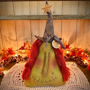 Primitive Halloween witch farmhouse fall spooky decor shelf sitter