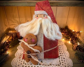 Primitive Santa and gingerbread Christmas farmhouse decor folk art