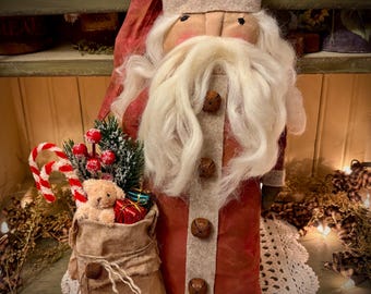 Primitive Santa with toy sack Christmas holiday farmhouse decor