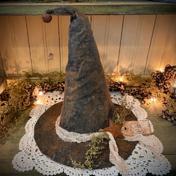 Primitive witch hat fall Halloween folk art farmhouse spooky decor