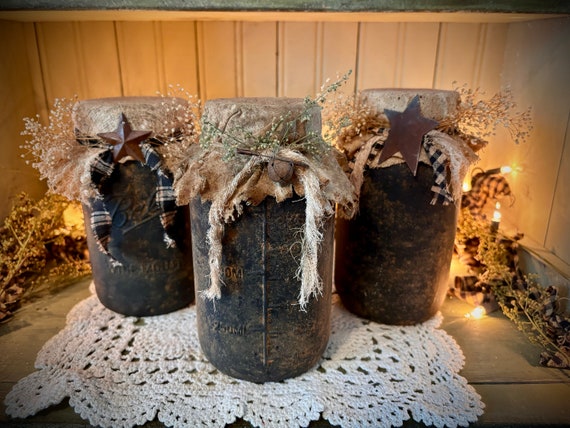 Primitive faux blackened bees wax mason jar farmhouse decor