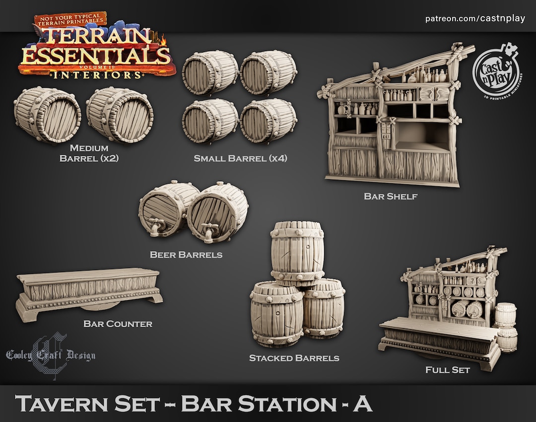 Tavern Bar Station-a Props 3D Printed Minis D&amp;D Props Gaming Tabletop ...
