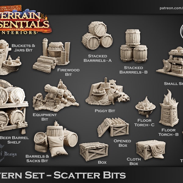 Tavern Scatter Bits - Props | 3D Printed Minis | D&D | Props | Gaming | Tabletop | Cast-n-Play | Wargaming | RPG | 32mm | Fantasy | Terrain