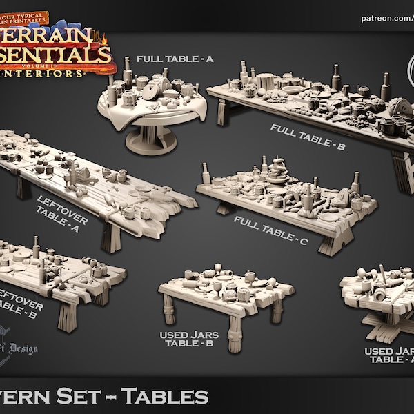 Table and Chair Props | 3D Printed Minis | D&D | Props | Gaming | Tabletop | Cast-n-Play | Wargaming | RPG | 32mm | Fantasy | Terrain