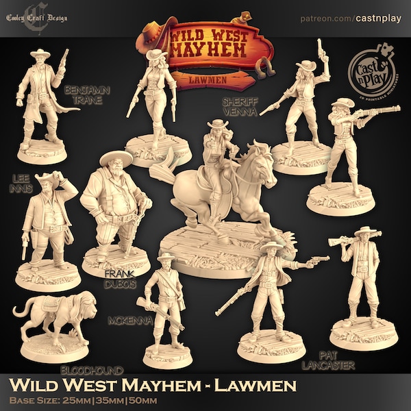 Wild West Mayhem - Lawmen | 3D Printed Minis | D&D | Gaming | Tabletop | Cast-n-Play | Wargaming | RPG | 32mm | Fantasy | Wild West Mayhem