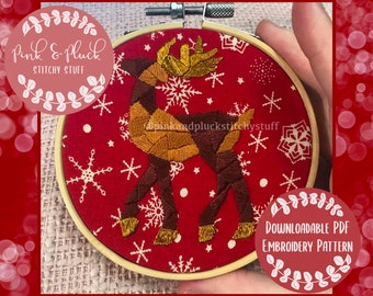 Christmas Embroidery Pattern Geometric Reindeer Modern Hand Embroidery