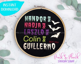 What We Do In The Shadows Modern Embroidery Pattern PDF Housemates | Pink and Pluck | TV Show Funny