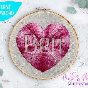 Love Heart Custom Name Hand Embroidery Pattern PDF Download