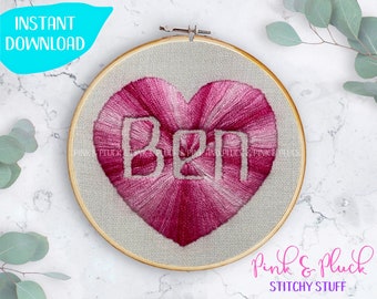 Love Heart Custom Name Hand Embroidery Pattern PDF Download