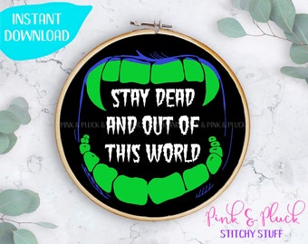 What We Do In The Shadows Modern Embroidery Pattern pdf Vampire Teeth Stay Dead and Out of This World  | Pink and Pluck | TV Show Funny