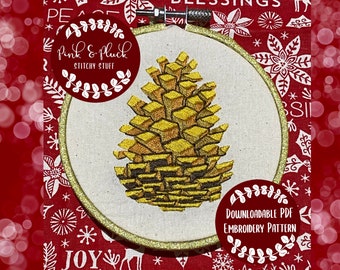 Christmas Embroidery Pattern Geometric Pinecone Modern Hand Embroidery