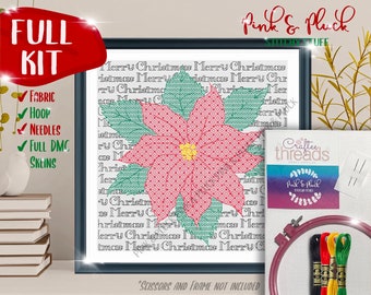Australian Merry Christmas Poinsettia SC FULL KIT Modern Blackwork Pattern Aussie Design