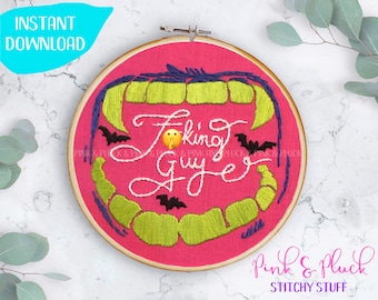What We Do In The Shadows Modern Embroidery Pattern pdf Vampire Teeth *MATURE* | Pink and Pluck | TV Show Funny