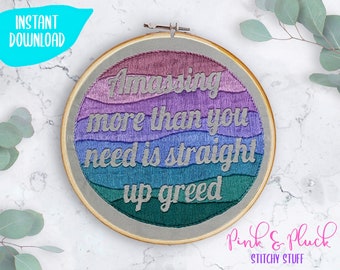 Amassing More Than You Need is Straight Up Greed | Anti-Greed Tax The Rich Protest Instant Download PDF | Pink + Pluck Stitchy Stuff Mermaid