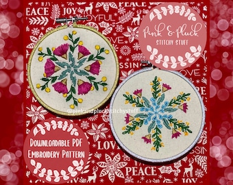 Australian Christmas Embroidery Pattern Native Flower Snowflake Wattle Gum Nuts Eucalyptus Modern Hand Embroidery Digital PDF Download