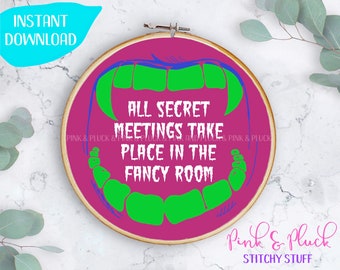 What We Do In The Shadows Modern Embroidery Pattern pdf Vampire Teeth Secret Meetings!! | TV Show Funny | Pink and Pluck