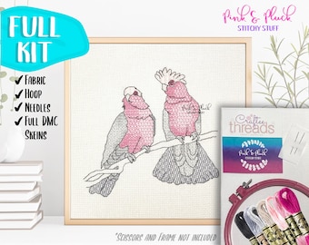 Gorgeous Galahs KIT Australian Native Bird Series Modern Blackwork Pattern Aussie Design