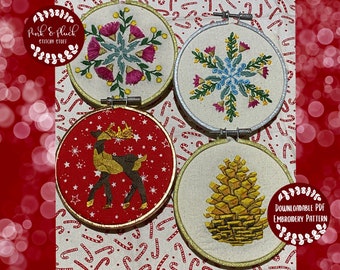 Christmas Hand Embroidery Pattern Bundle | Modern Christmas Australian Reindeer Pinecone Aussie Snowflakes Wattle Gum Flowers