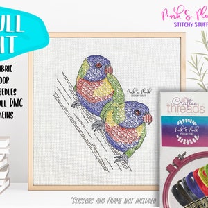 Rainbow Lorikeet Australian Native Bird Series Modern Blackwork KIT Pattern Aussie Design