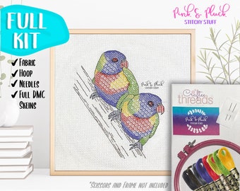 Rainbow Lorikeet Australian Native Bird Series Modern Blackwork KIT Pattern Aussie Design