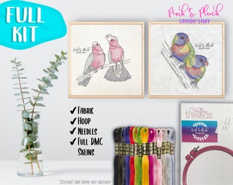 Gorgeous Galahs AND Rainbow Lorikeet KITS Australian Native Bird Series Modern Blackwork Pattern Aussie Design