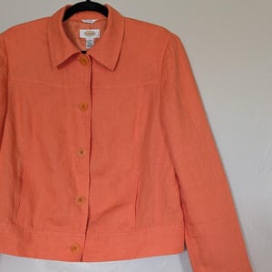 Vintage 90er Jahre Talbots Orange Leinen Blazer - Damen Größe 10 Button-Down Jacket