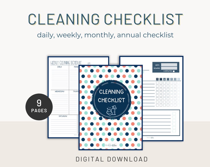 Cleaning Checklist  | Printable Cleaning Schedule | Productivity Planner | Weekly | Daily | Monthly | Clean Home | Log