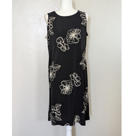 FLP Shift Dress Womens Large Black/ White Floral Sleeveless Y2K Flowy
