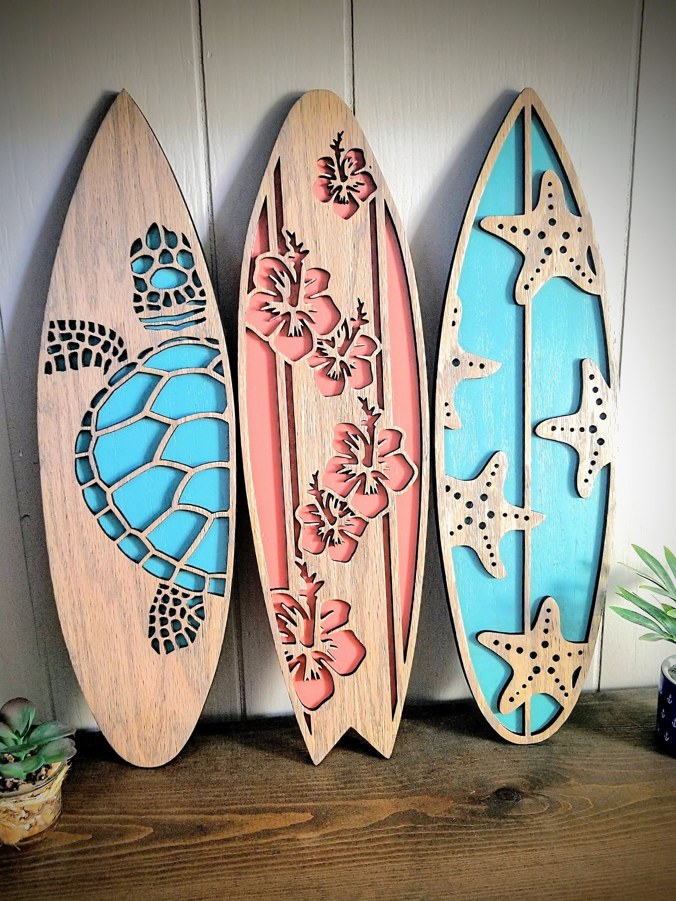 Hawaiian Surfboards Hibiscus Flower Decor Pineapple Wall 