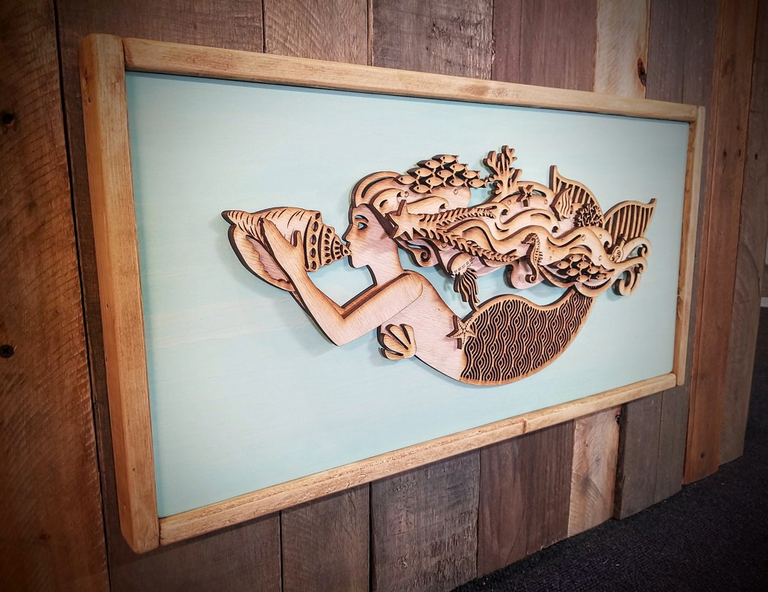 Wooden Mermaid Wall Art Coastal Wall Decor Beachy Wall - Etsy