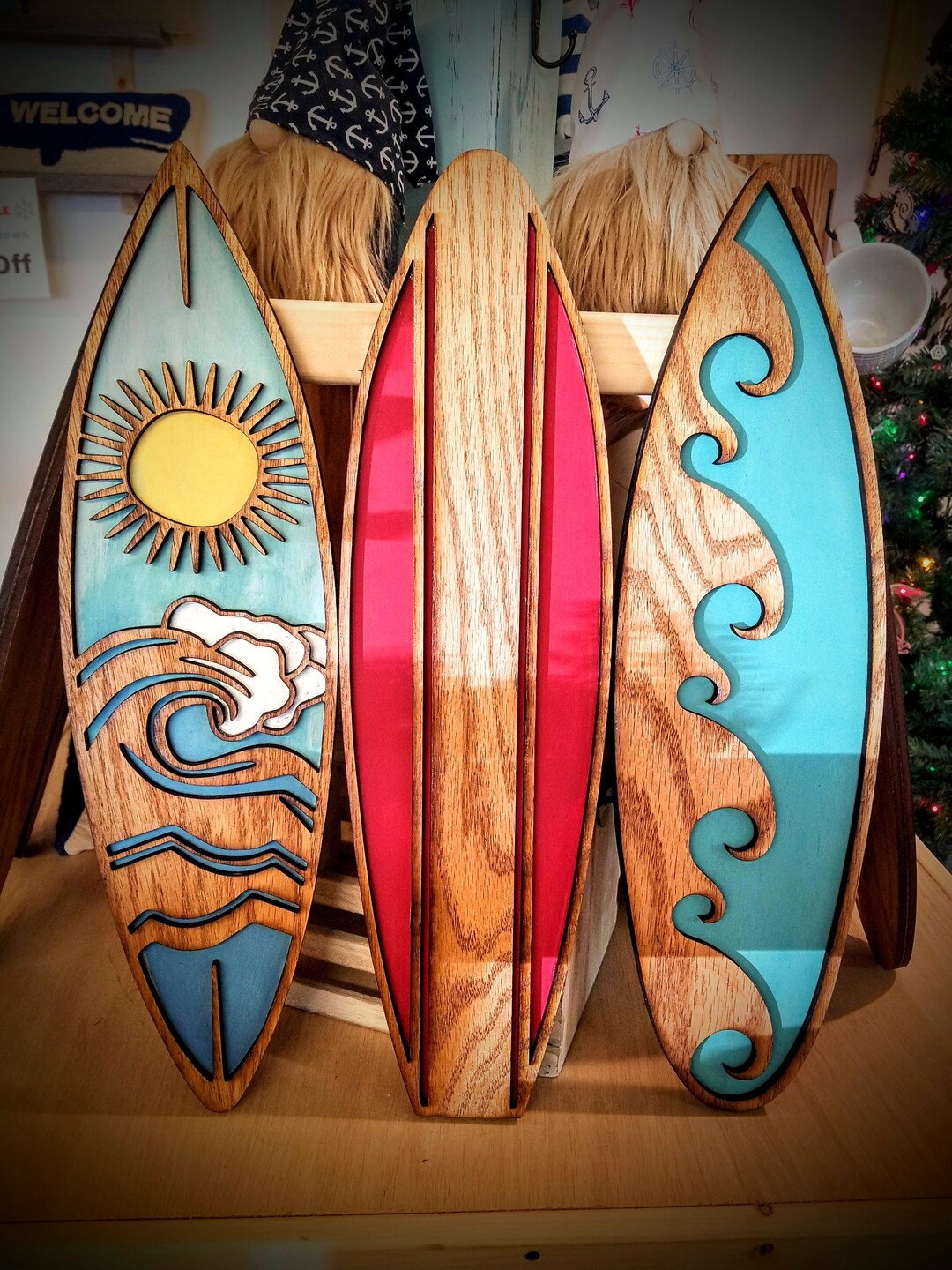 Hawaiian Surfboards Hibiscus Flower Decor Pineapple Wall Etsy