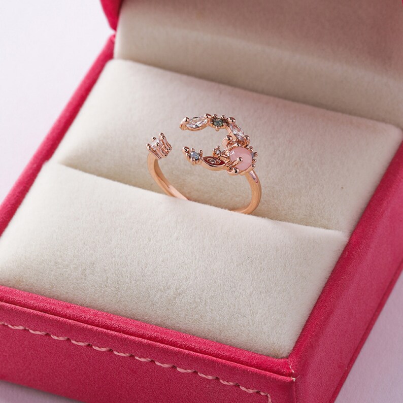 Promise Ring Gift For Her Rose Gold Open Ring Crystal Ring Gemstone Ring Statement Ring Adjustable Ring Dainty Ring Cute Cuff Ring