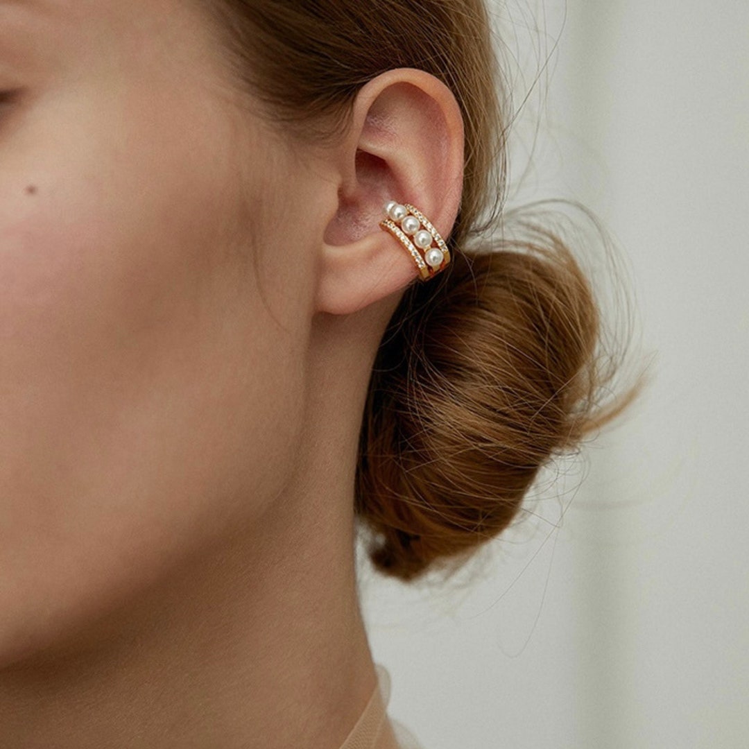 Gold Pearl Ear Cuffs White Pearl Ear Jacket Baroque Pearl Etsy