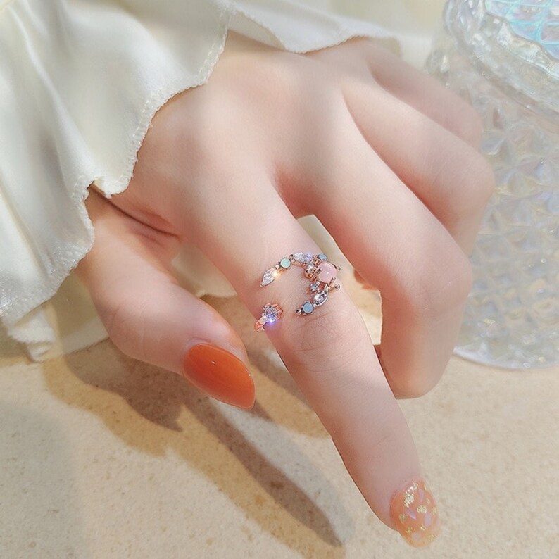 Promise Ring Gift For Her Rose Gold Open Ring Crystal Ring Gemstone Ring Statement Ring Adjustable Ring Dainty Ring Cute Cuff Ring