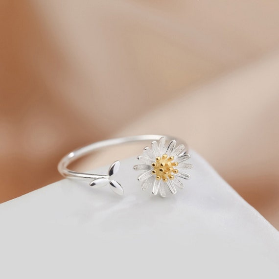 Daisy Sterling Silver Adjustable Ring Open Flower Ring - Etsy