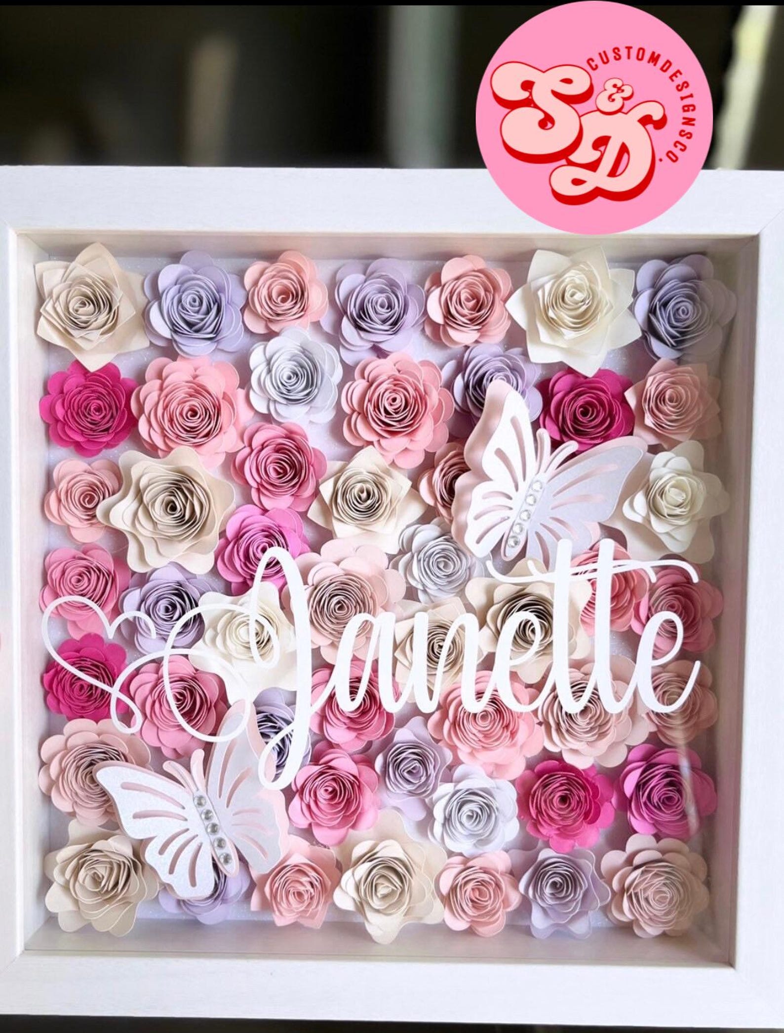 Pink Floral Butterfly Shadow Box With Name - Etsy