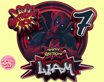 Personalized Deadpool Birthday Cake Topper, Superhero Party